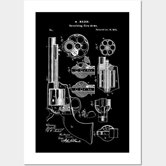 Mason Revolving Firearm Patent White Wall Art by Luve